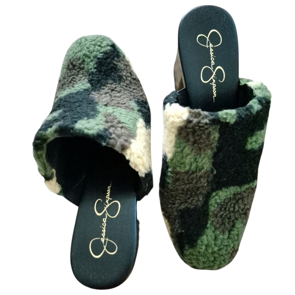 Jessica Simpson Tollia Cozy Platform Mules In Green Camo Combo Sz 9.5M - Picture 3 of 7